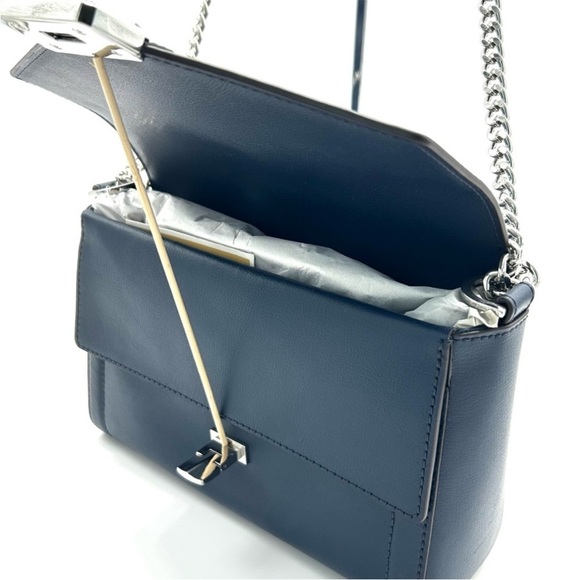 Michael Kors Kinsley leather Medium shoulder Flap Crossbody Bag Navy Blue - Picture 8 of 10